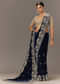 Blue Velvet Saree With Brocade Embroidered Blouse