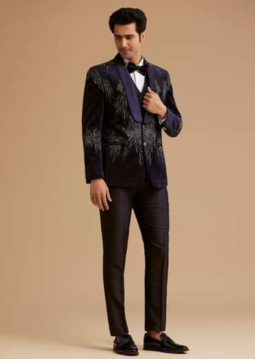 Blue Velvet Tuxedo with Stone and Cut Dana Work