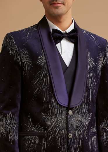 Blue Velvet Tuxedo with Stone and Cut Dana Work