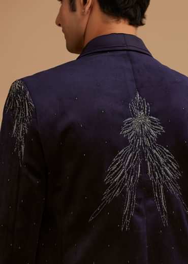 Blue Velvet Tuxedo with Stone and Cut Dana Work