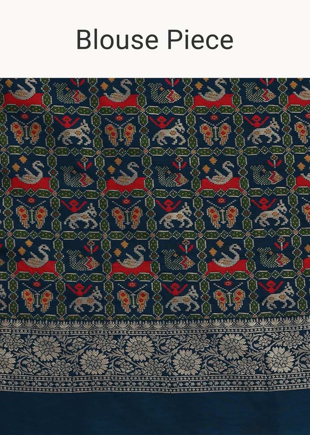 Blue Banarasi Silk Saree With Meenakari Work And Unstitched Blouse Piece