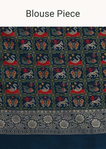 Blue Banarasi Silk Saree With Meenakari Work And Unstitched Blouse Piece