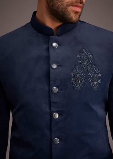 Blue Bandhgala With Embroidered Motif