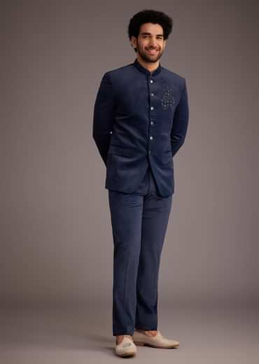 Blue Bandhgala With Embroidered Motif