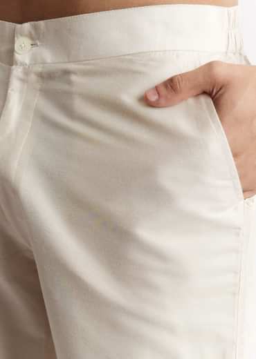 Blue Chanderi Printed Kurta Set With Mandarin Collar