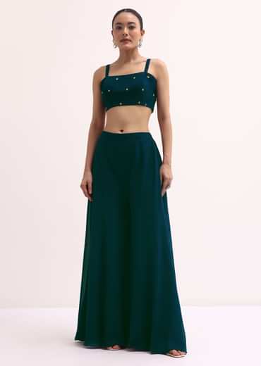 Blue Chiffon Palazzo Set With Jacket