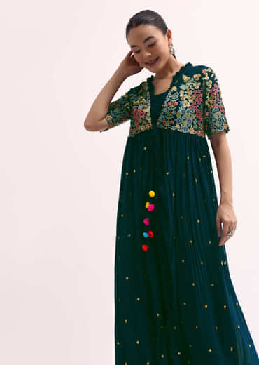 Blue Chiffon Palazzo Set With Jacket