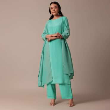 Blue Chiffon Pant Set With Sequin Work Kurta