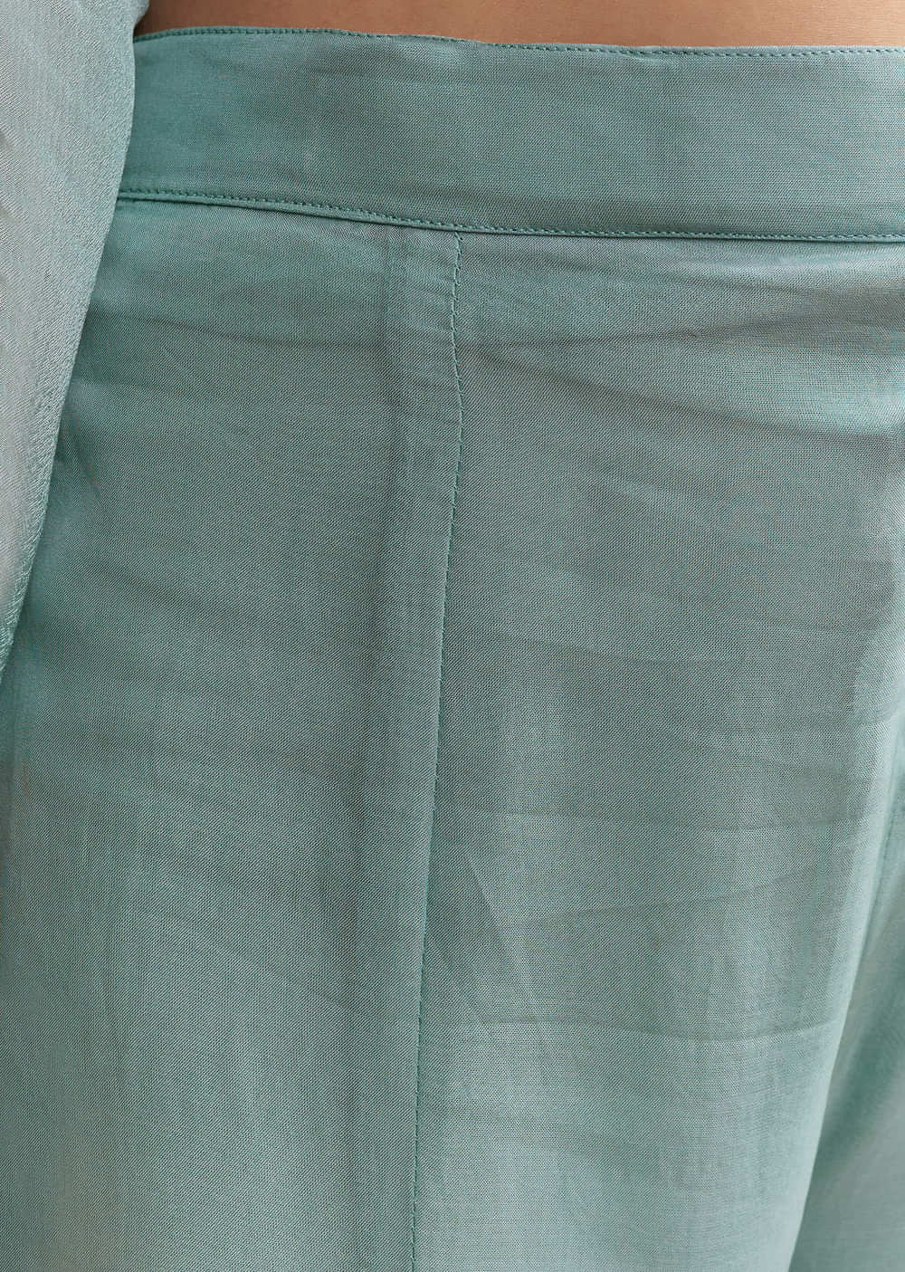 Blue Chinon Palazzo Suit With Moti And Cutdana Embroidery