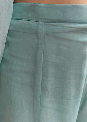 Blue Chinon Palazzo Suit With Moti And Cutdana Embroidery