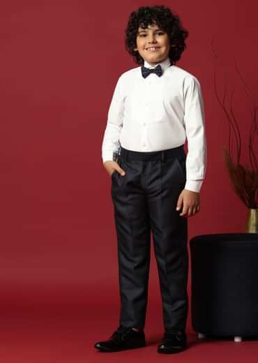 Blue Cutwork Embroidery Festive Tuxedo For Boys