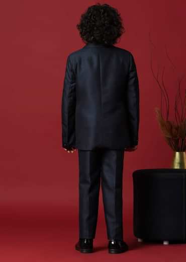 Blue Cutwork Embroidery Festive Tuxedo For Boys