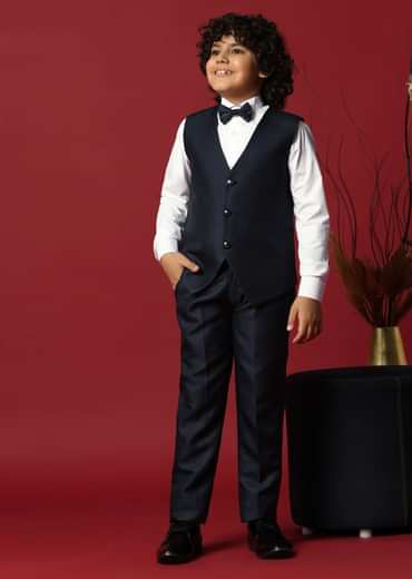 Blue Cutwork Embroidery Festive Tuxedo For Boys