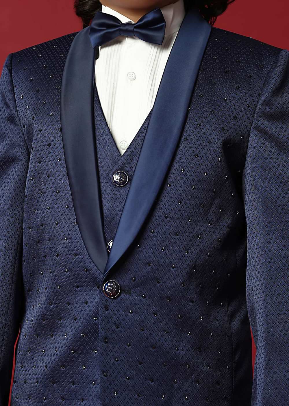 Blue Cutwork Tuxedo Set For Young Gentlemen