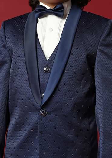 Blue Cutwork Tuxedo Set For Young Gentlemen