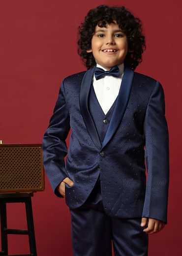 Blue Cutwork Tuxedo Set For Young Gentlemen