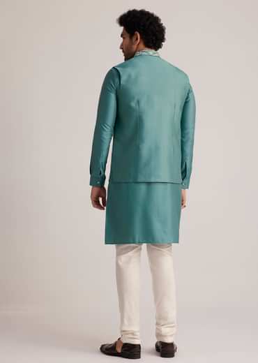 Blue Embroidered Jacket Kurta Set