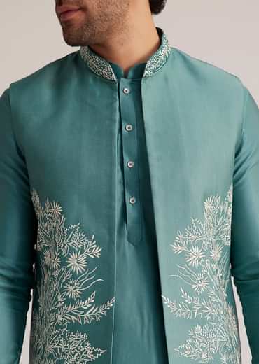 Blue Embroidered Jacket Kurta Set