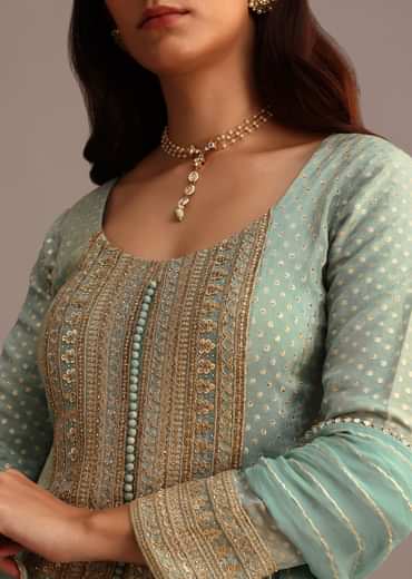 Blue Embroidered Kurti Set With Dupatta