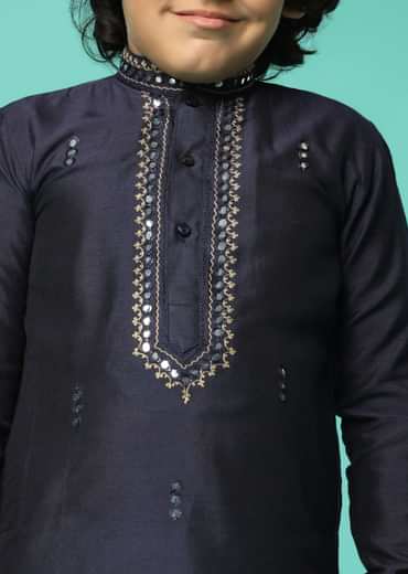 Blue Festive Embroidered Kurta Set For Boys