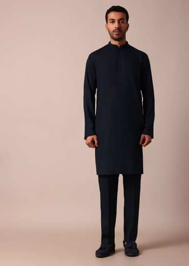 Blue Floral Embroidered Indowestern For Men