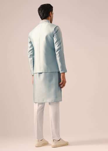 Blue Fusion Jacket Kurta Set with Cutwork