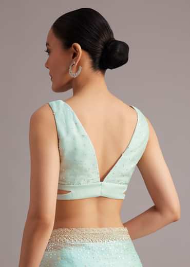 Blue Glass Tissue Saree With Cutdana Sequin And Beaded Embroidery