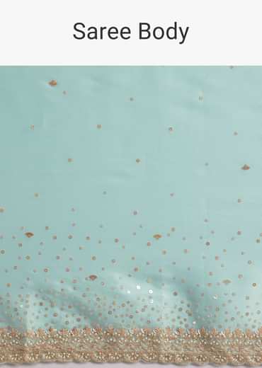 Blue Glass Tissue Saree With Cutdana Sequin And Beaded Embroidery