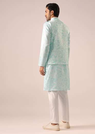 Blue Jacket And Kurta Set with Tie Dye And Mirror Work