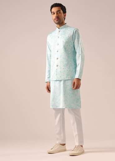 Blue Jacket And Kurta Set with Tie Dye And Mirror Work