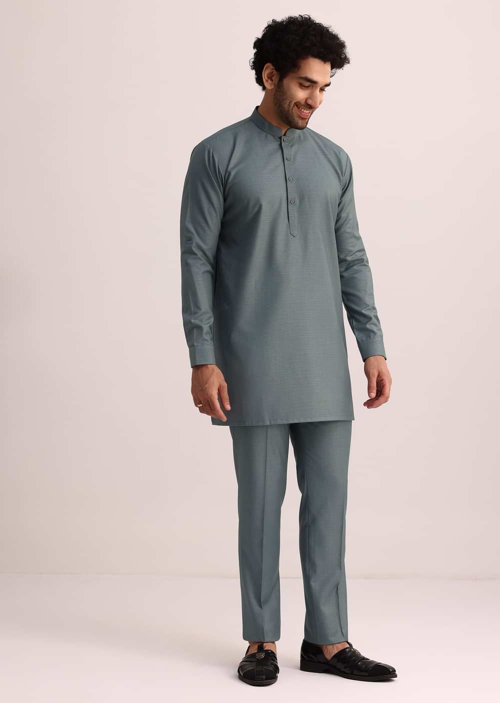 Blue Jacket and Kurta Set With Cutwork Detail