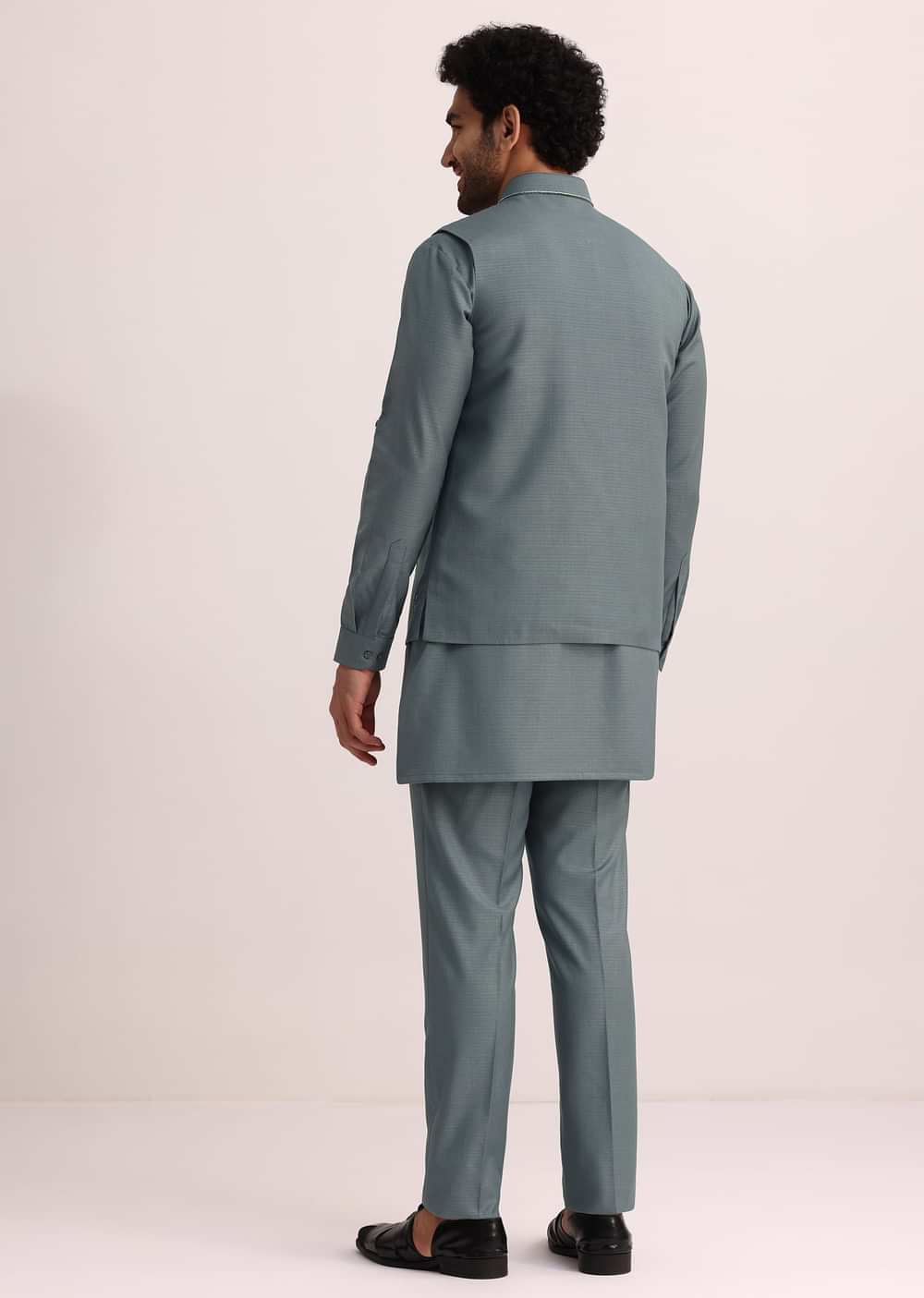 Blue Jacket and Kurta Set With Cutwork Detail