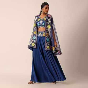 Blue Jacket And Palazzo Set With Floral Motif Embroidery