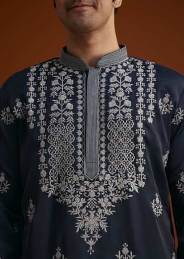 Blue Kurta With Resham Embroidery