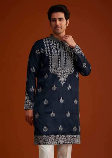 Blue Kurta With Resham Embroidery