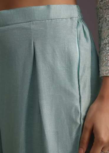 Blue Lucknowi Kurti Set With Resham Work Dupatta And Gotta Border