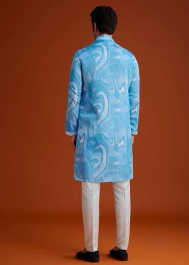 Blue Marble Printed Kurta Set