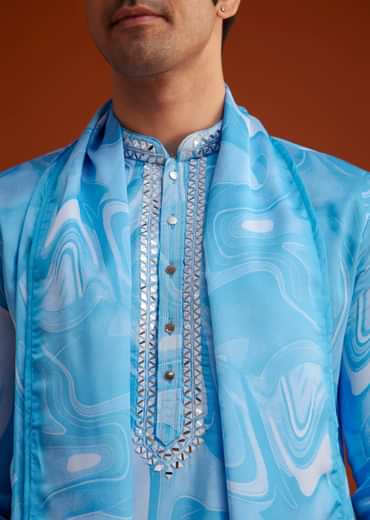 Blue Marble Printed Kurta Set