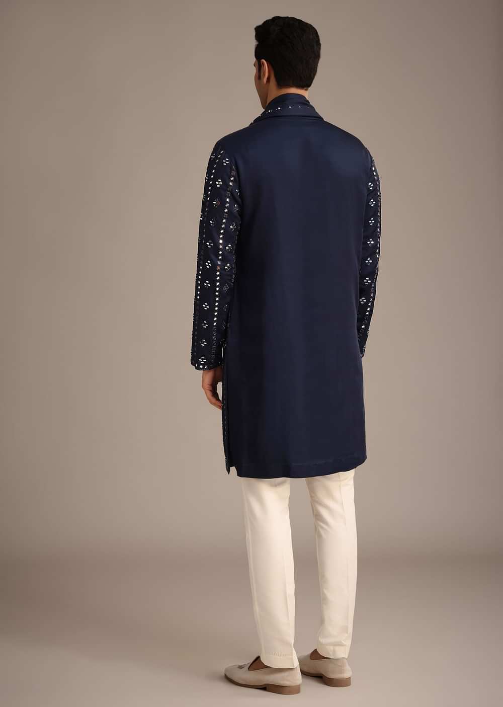 Blue Mirror Embellished Kurta Set With Dupatta