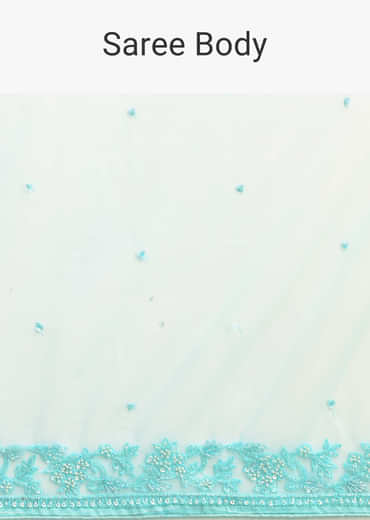 Blue Net Cutdana Saree With Beads Embroidered Border And Unstitched Blouse