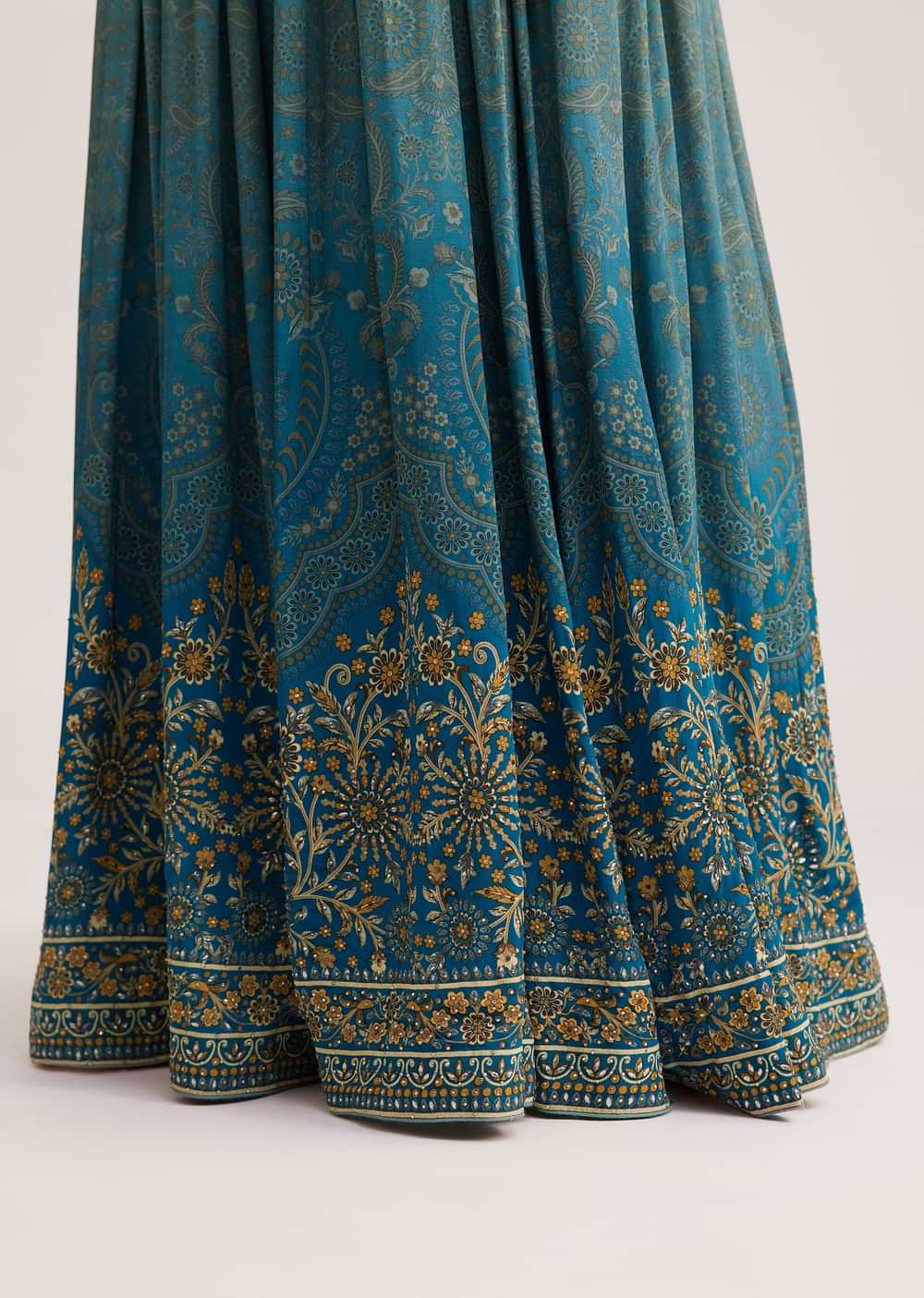Blue Ombre Crepe Kurta Palazzo Set With Embellished Net Dupatta