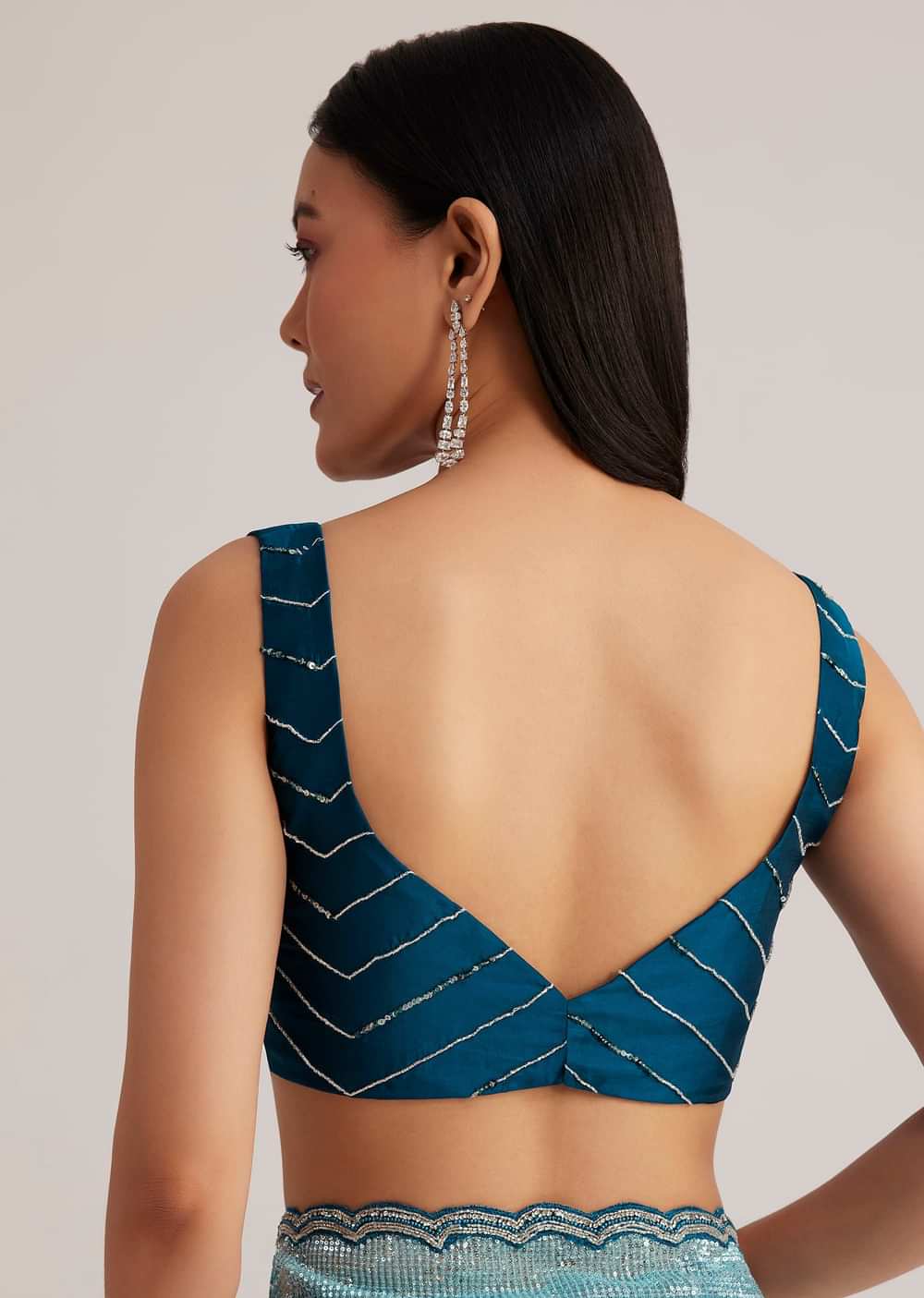 Blue Ombre Half And Half Sequins Saree