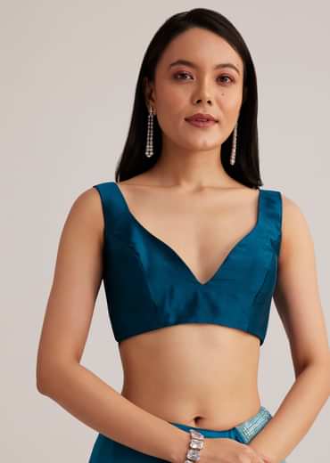 Blue Ombre Half And Half Sequins Saree