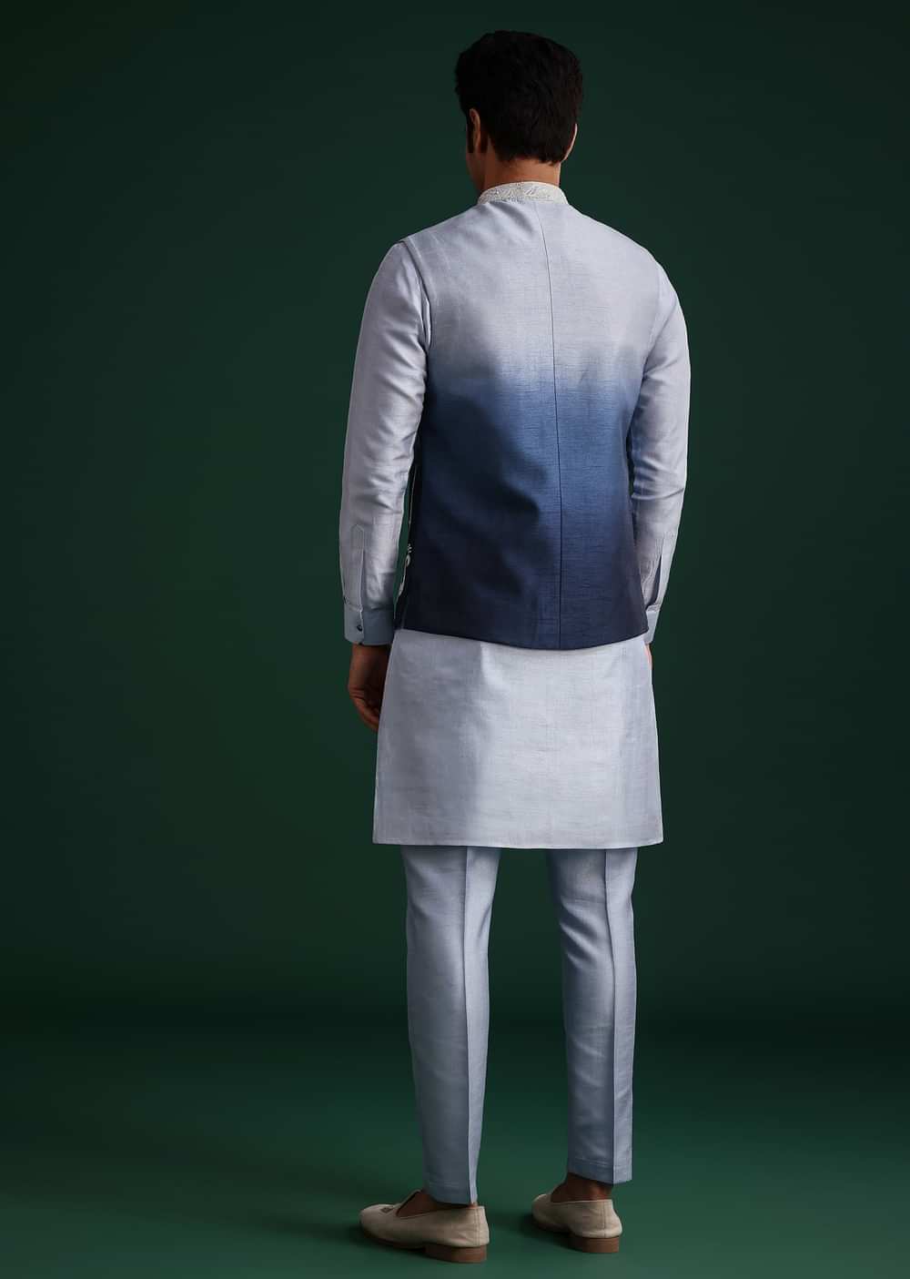 Blue Ombre Zardosi Work Jacket Set With Flamingo Motifs