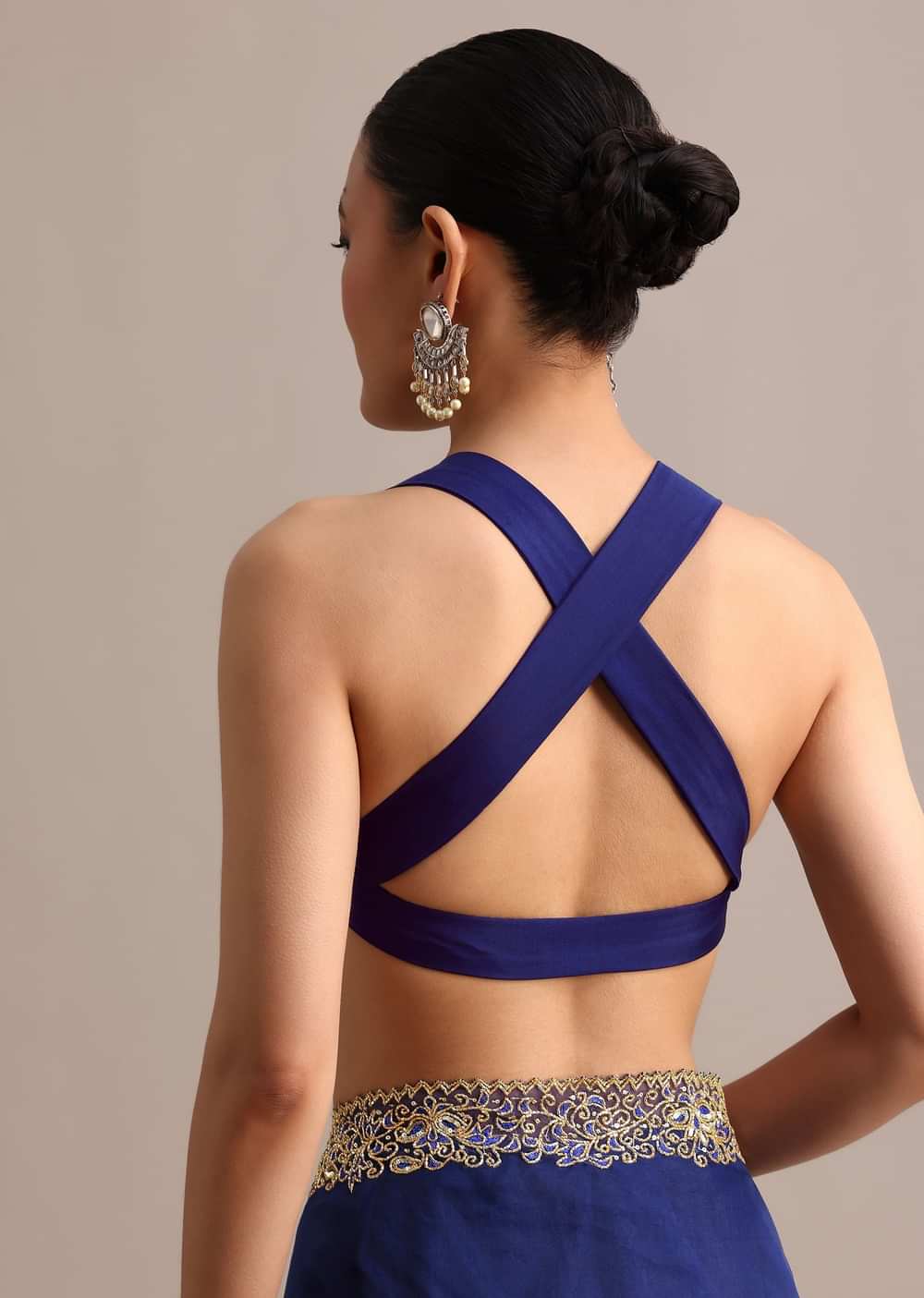 Blue Organza Cutdana Embroidered Saree With Unstitched Blouse