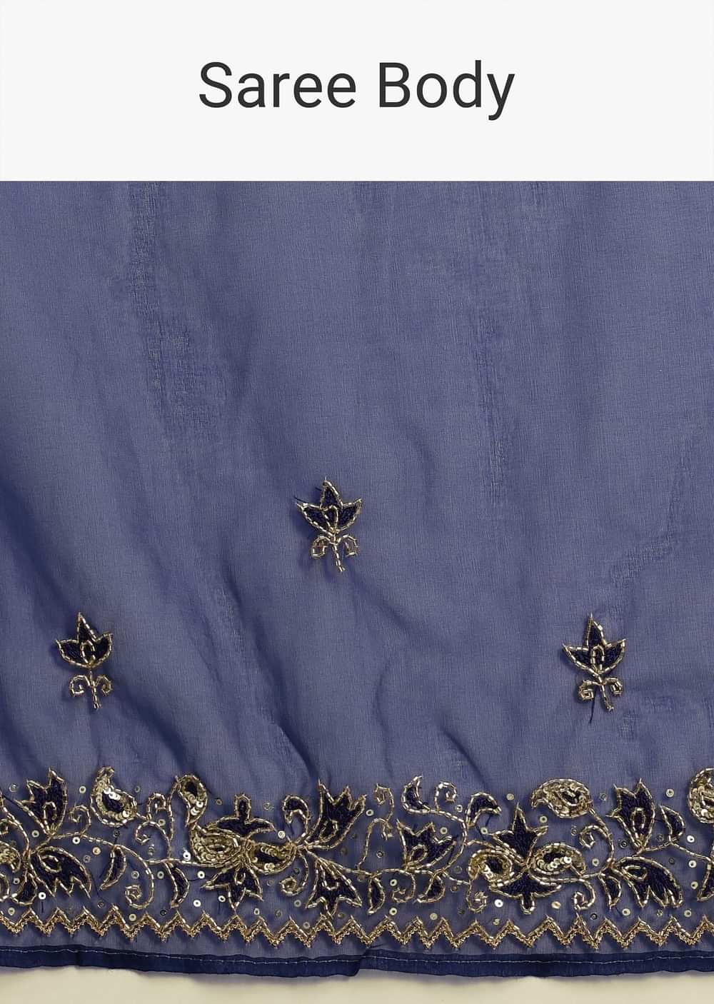 Blue Organza Cutdana Embroidered Saree With Unstitched Blouse