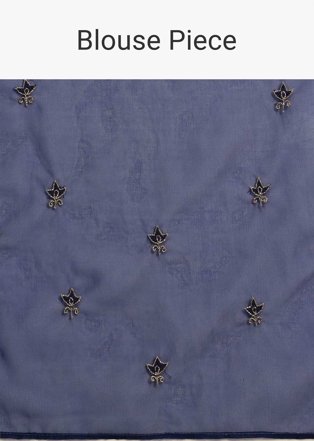 Blue Organza Cutdana Embroidered Saree With Unstitched Blouse