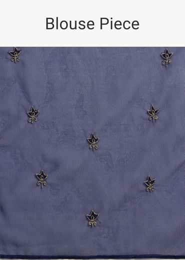Blue Organza Cutdana Embroidered Saree With Unstitched Blouse