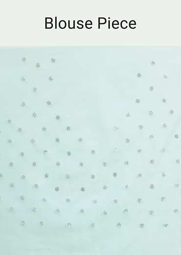 Blue Organza Floral Printed Saree With Sequin Scallop Border And Unstitched Blouse