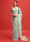 Blue Organza Floral Printed Saree With Sequin Scallop Border And Unstitched Blouse